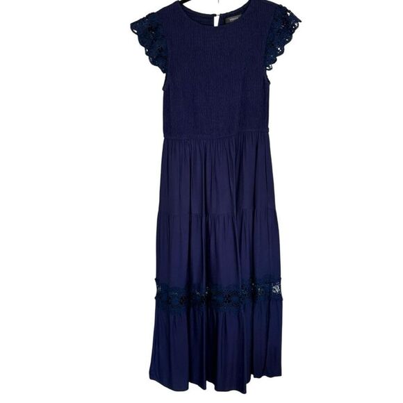 ZESICA Casual Lace Flutter Sleeve A Line Midi Or Maxi Dress Size Medium Blue - Picture 2 of 9